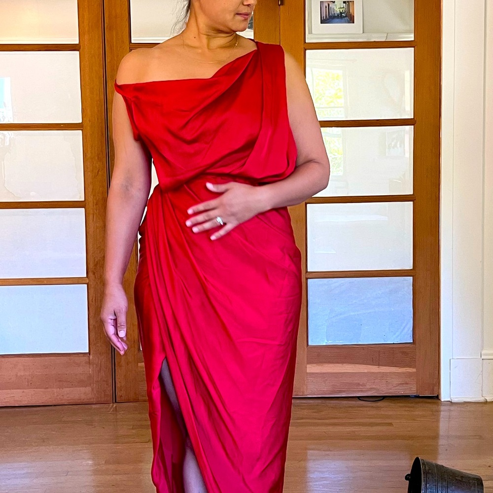Balenciaga evening gown, 100%silk rich ruby red